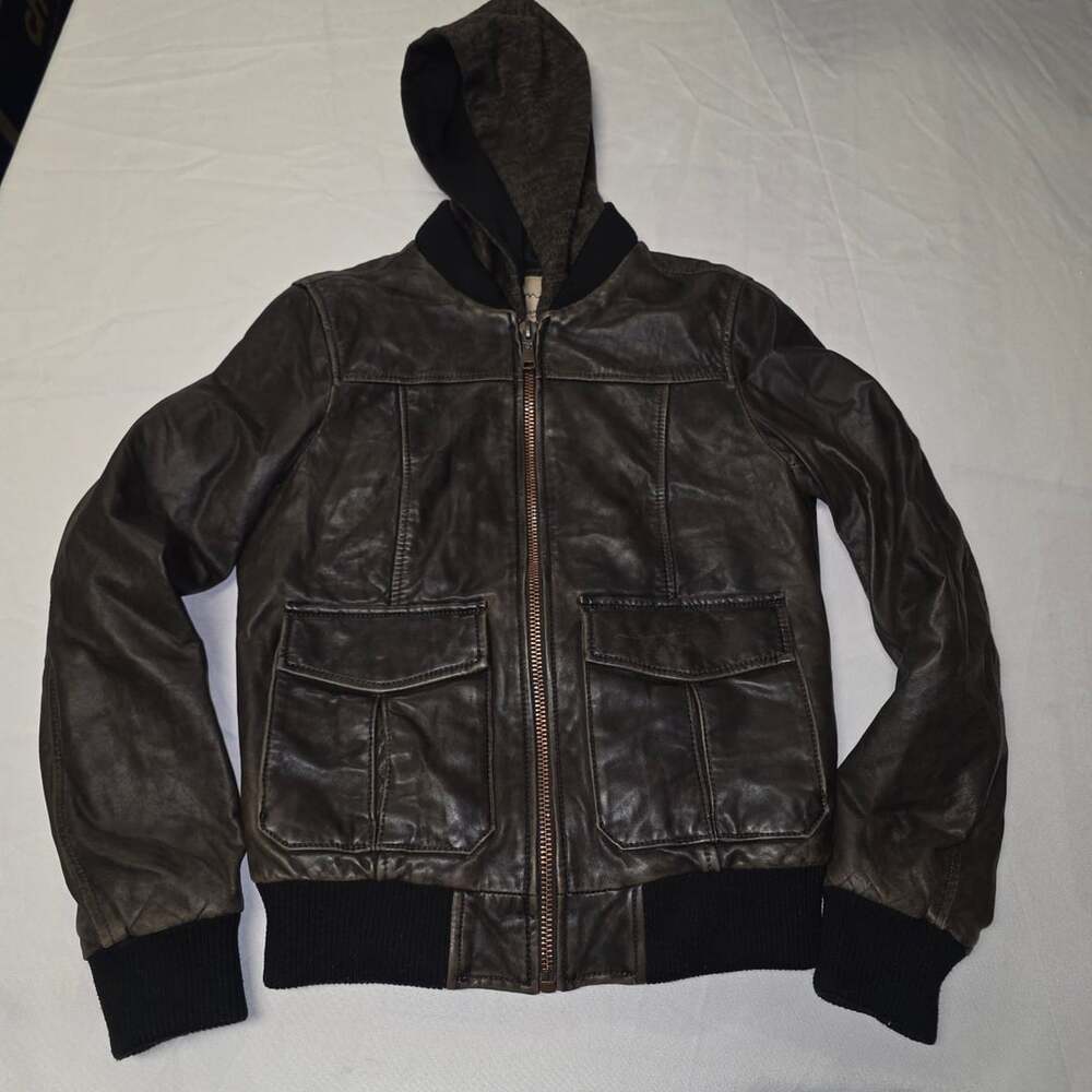 Wilsons Leather Vintage USA Dark Brown Hooded Bomber Jacket XS